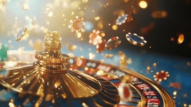 European Roulette wheel layout with numbered pockets and betting cloth
